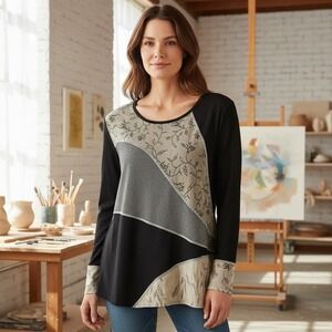 Vintage 90s TOMMY N LOULOU Patchwork Tunic Top Sz M Lagenlook Patchwork Arty